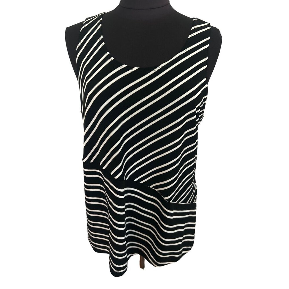 Chico's Travelers Women's Black & White Striped Sleeveless Top Size 3 (Large)